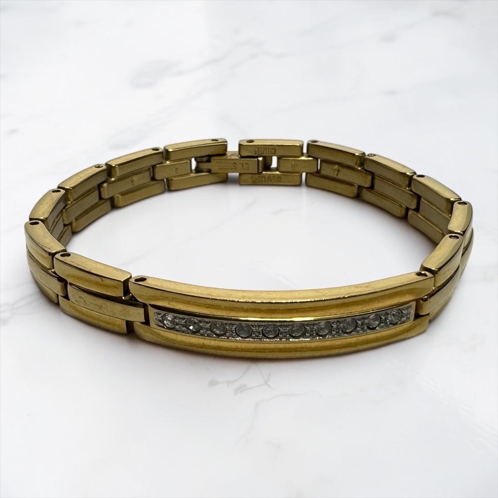 Citizen Gold Tone Stainless Steel Crystal Bracelet 6.5" Fold Over Clasp